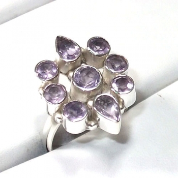 925 sterling silver purple amethyst faceted cut stone ring